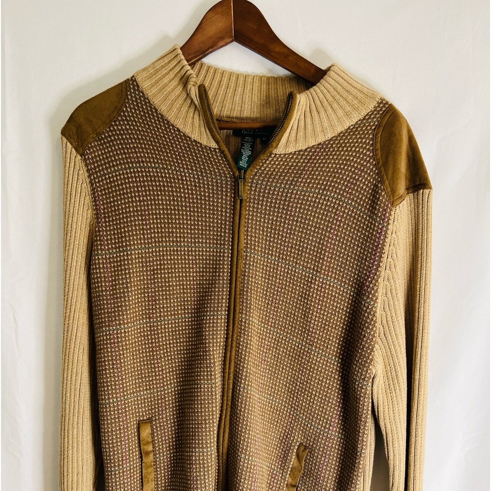 Womens Tan Zip-Front Knit Sweater Jacket